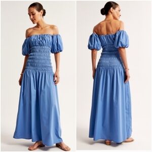 Abercrombie & Fitch Smocked Drop Waist Maxi Dress Puff Sleeve Event Holiday NWT